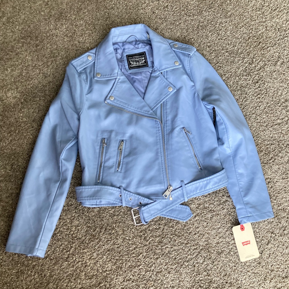 Levi’s Light Blue Faux Leather Moto Jacket – Size L – NWT - Picture 2 of 12
